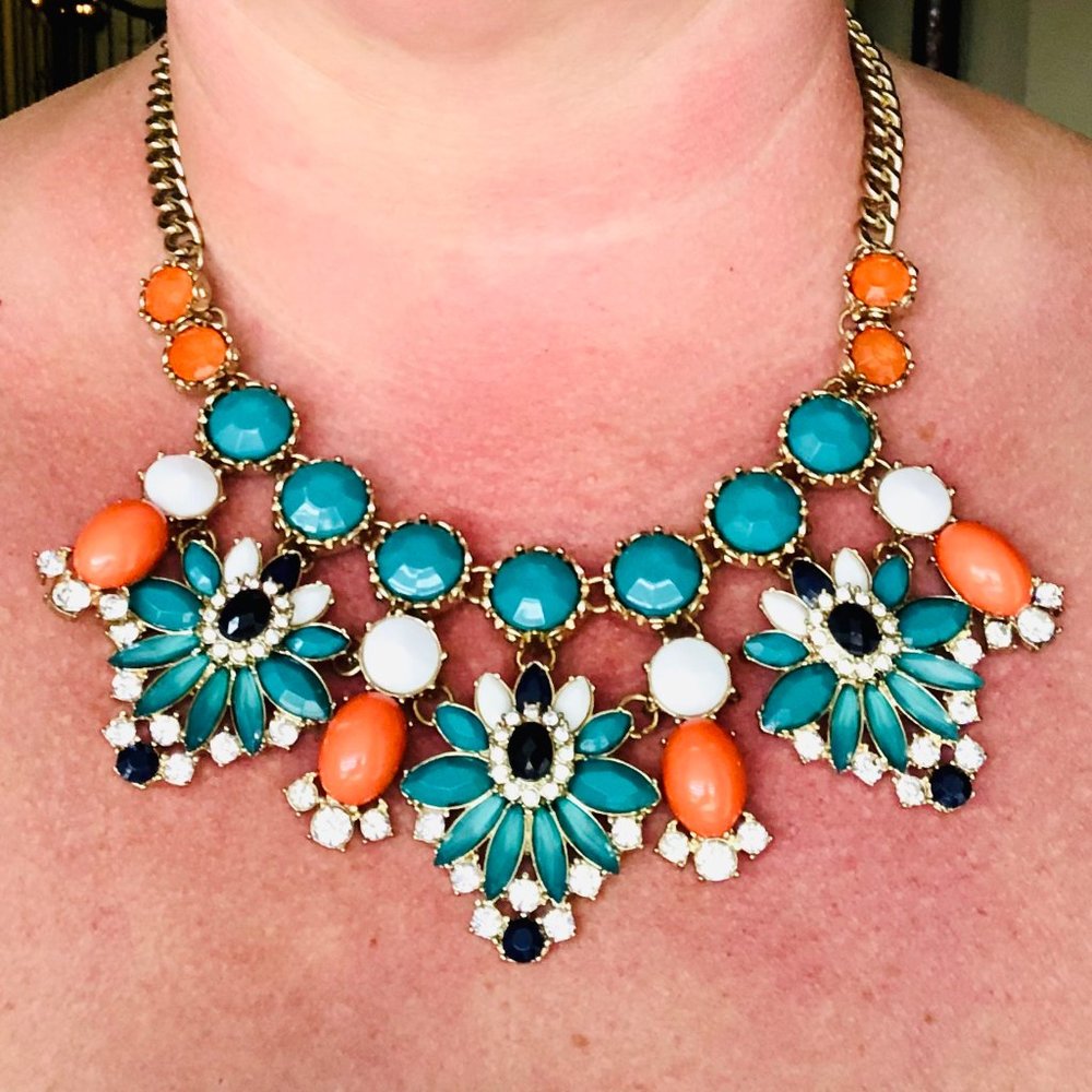 Head turner jade and coral statement necklace